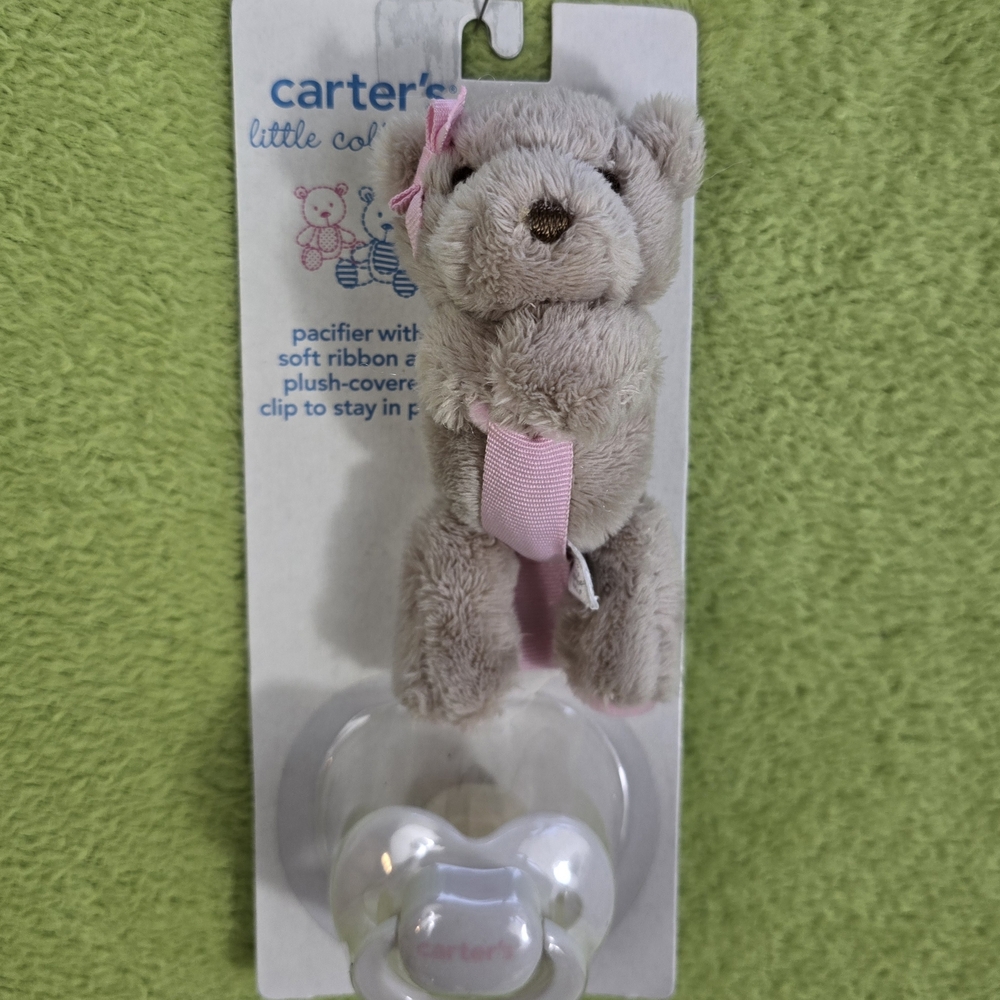 NWT - NIP Baby GIRLS ★ PACIFIER CLIP Plush PINK & TAN TEDDY BEAR ADORABLE (Q1)